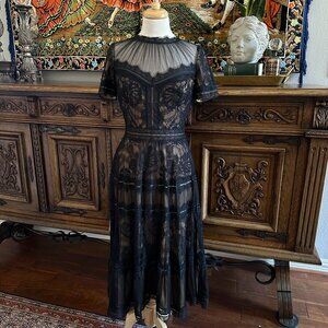 Tadashi Shoji Camilla Tea Length Black Lace Dress Size 4